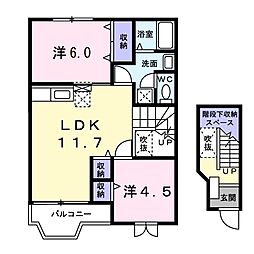 フォレステージA 2階2LDKの間取り