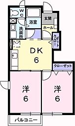 K−13B 1階2DKの間取り