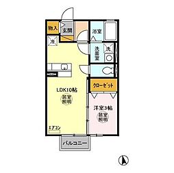 カーサ・ヴィオラA 2階1LDKの間取り