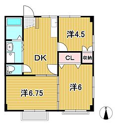 田尻アパート 1階3DKの間取り