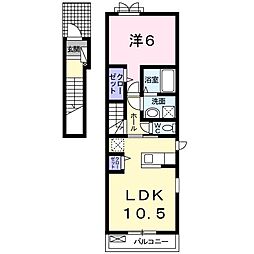 リヴァー　グローヴIV 2階1LDKの間取り