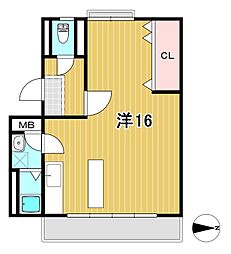 海野ビル 4階ワンルームの間取り