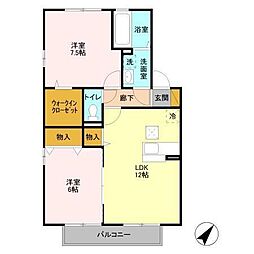 リビングタウン東海D 1階2LDKの間取り