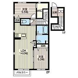 S374 1階2LDKの間取り