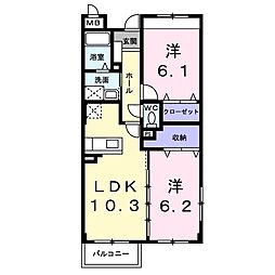 白蔵　IV 3階2LDKの間取り