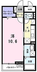 レジデンス若葉I 1階1Kの間取り