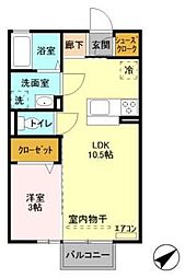 ミルメゾンB 2階1LDKの間取り