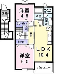 ヒルズIV 202 2階2LDKの間取り