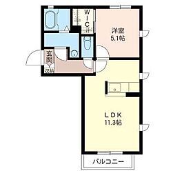 クラヴィエC 2階1LDKの間取り