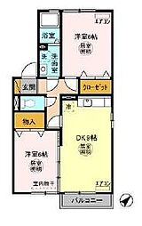 アヴァンティ　A 2階2DKの間取り
