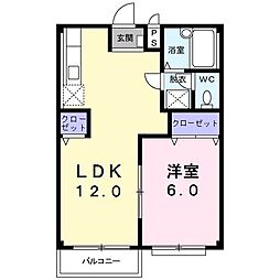 エルディム大塚 2階1LDKの間取り
