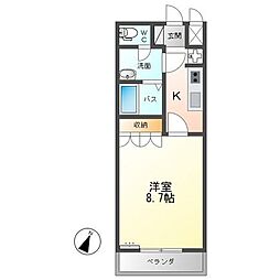 ル・レーヴ 2階1Kの間取り