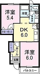 白蔵3A 2DKの間取図画像