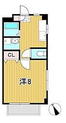 サンハイムB 1Kの間取図画像