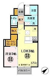 プリムールB 1LDKの間取図画像