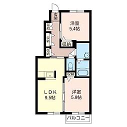 レクエルド 2DKの間取図画像
