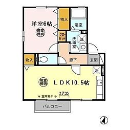 グリーンアレイB 1LDKの間取図画像