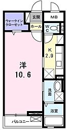 レジデンス若葉1 1Kの間取図画像