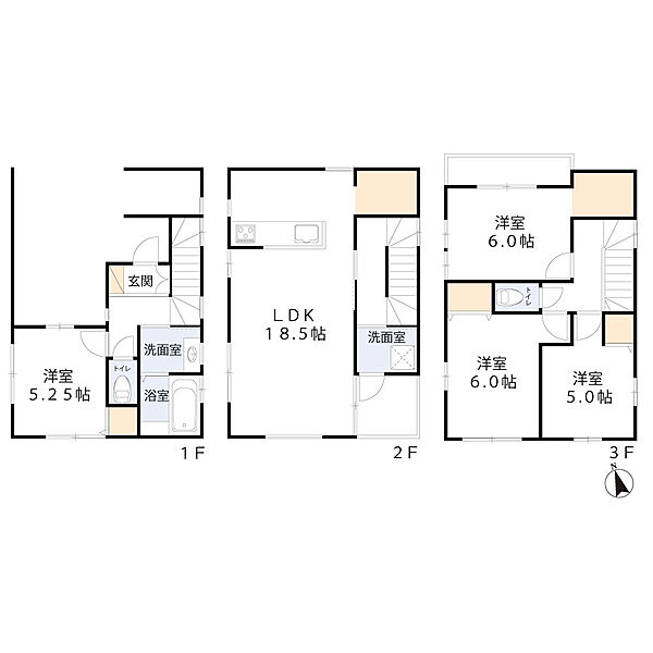 1号棟建物プラン　建物価格1900万円、建物面積100.85平方メートル