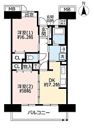 UR都市機構コンフォール松原3号棟 2DKの間取図画像