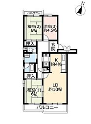 UR都市機構パークタウン若宮2号棟 3LDKの間取図画像