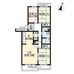 UR都市機構パークタウン若宮2号棟 3LDKの間取図画像