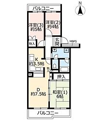 パークシティ鴻巣駅前プラザ2号棟 3DKの間取図画像