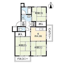 URデュプレ西上尾 3Kの間取図画像