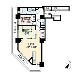 UR都市機構ビュータワーおけがわ 2LDKの間取図画像