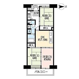 UR都市機構武蔵浦和駅前ハイツ1号棟 3DKの間取図画像