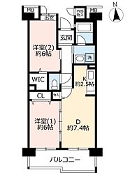 UR都市機構コンフォール領家1号棟 2DKの間取図画像