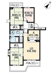 UR都市機構うらわイーストシティけやき街2号棟 3LDKの間取図画像