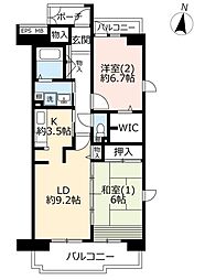 UR都市機構コンフォール南浦和5号棟 2LDKの間取図画像