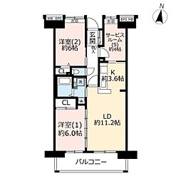 UR都市機構コンフォール南浦和10号棟 2LDKの間取図画像