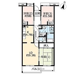UR都市機構コンフォール大宮植竹9号棟 3LDKの間取図画像