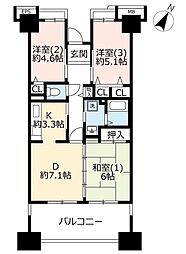 UR都市機構コンフォール霞ケ丘23号棟 3DKの間取図画像