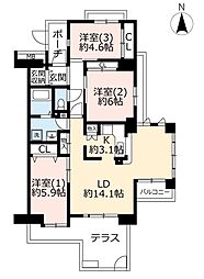 UR都市機構コンフォール鶴瀬3号棟 3LDKの間取図画像