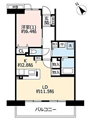 UR都市機構コンフォール鶴瀬2号棟 1LDKの間取図画像