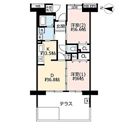 UR都市機構コンフォール上野台18号棟 2DKの間取図画像