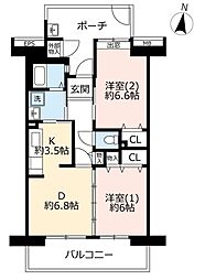 UR都市機構コンフォール上野台14号棟 2DKの間取図画像