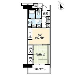 UR都市機構コンフォール上野台6号棟 1DKの間取図画像