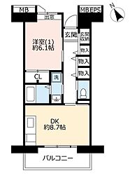 UR都市機構コンフォール鶴瀬5号棟 1DKの間取図画像