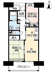 UR都市機構コンフォール霞ケ丘6号棟 2DKの間取図画像