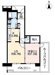 UR都市機構アルビス鶴瀬6号棟 1LDKの間取図画像