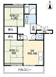 UR東坂戸 5階2DKの間取り