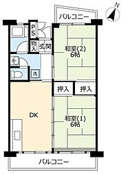 UR都市機構所沢パークタウン並木通り3号棟 2DKの間取図画像