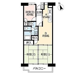 UR都市機構入間駅前プラザ10号棟 3DKの間取図画像