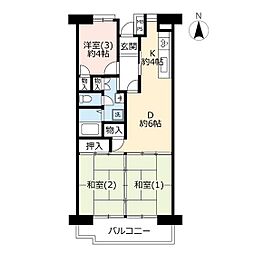 UR都市機構入間駅前プラザ10号棟 3DKの間取図画像