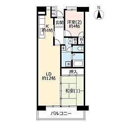 UR都市機構入間駅前プラザ10号棟 2LDKの間取図画像