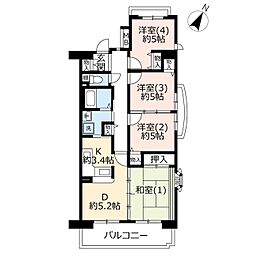 UR都市機構プラザシティ新所沢けやき通り15号棟 4DKの間取図画像